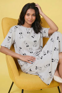 Zivame Mickey and Friends Knit Cotton Loungewear Dress - Vapor Blue — thumbnail 1